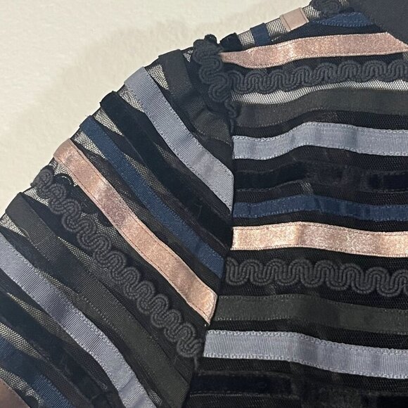 Elevenses Anthropologie Ribbon Sheer Striped Shrug‎ Black Blue Pink Size Medium - Picture 7 of 7